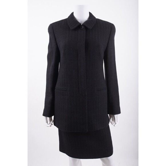 Louis Feraud Women Pencil Skirt Suit Blazer US 8 UK 12 Black Textured Wool Blend - Picture 1 of 16